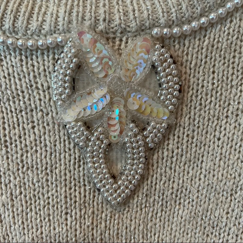 Vintage Extra Energy Beaded Collar Sequin Star Detail 3/4 Sleeve Sweater - Picture 6 of 10